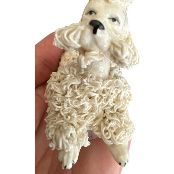 Vintage Cream Ceramic Spaghetti Poodle Laying 3.24”x2”x1” - Picture 10 of 11